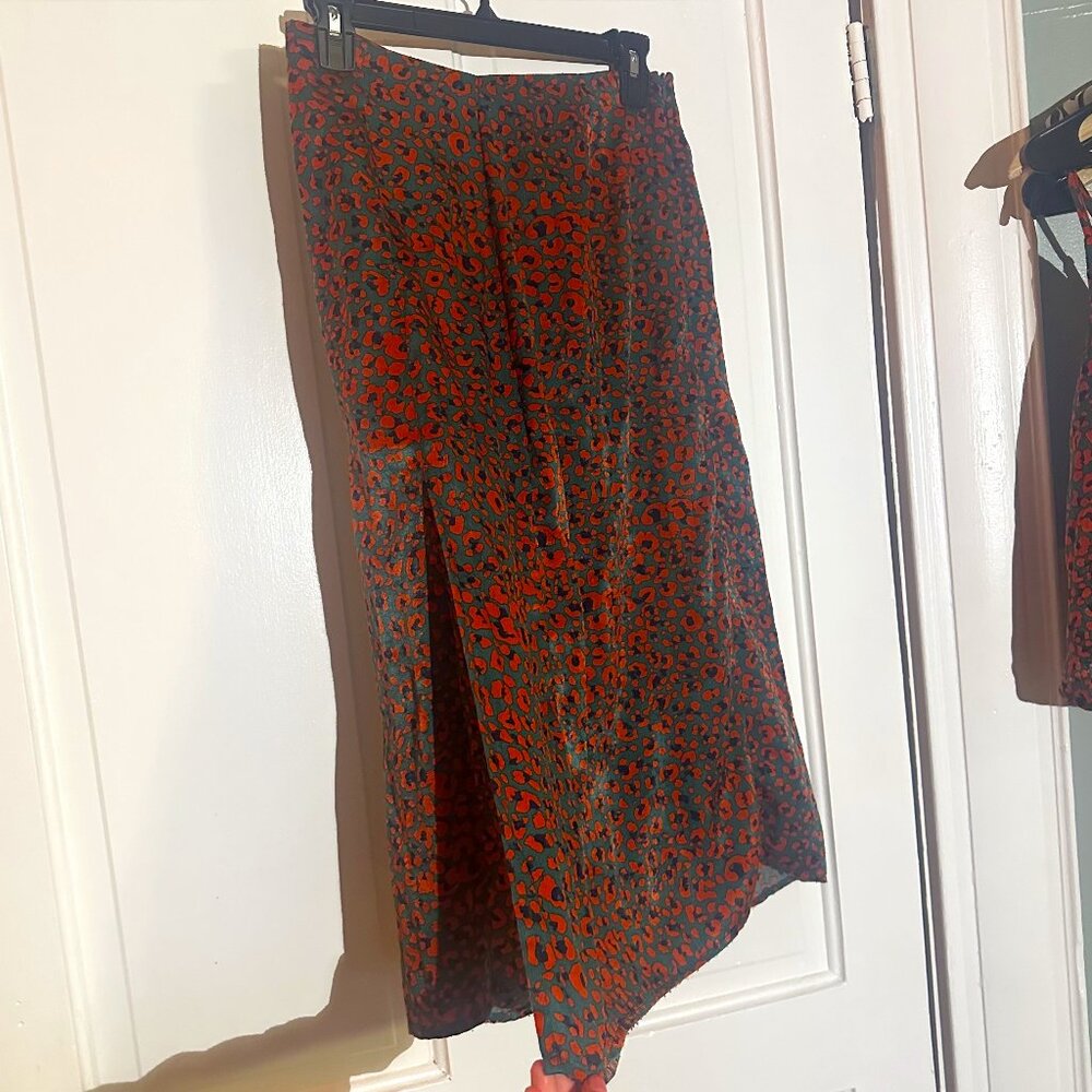 Cheetah red and green maxi Satin skirt